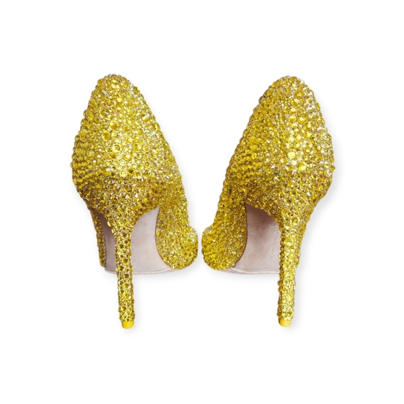 Manolo Blahnik Custom Yellow Strassed Rhinestone Heels Size 38.5